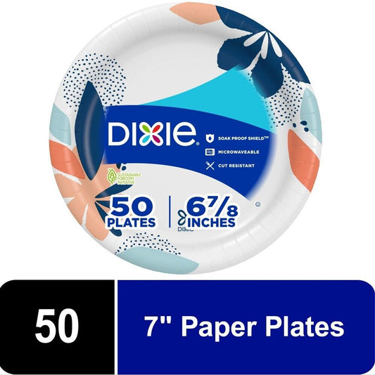 Dixie Disposable Paper Plates, 7 in, 50 count